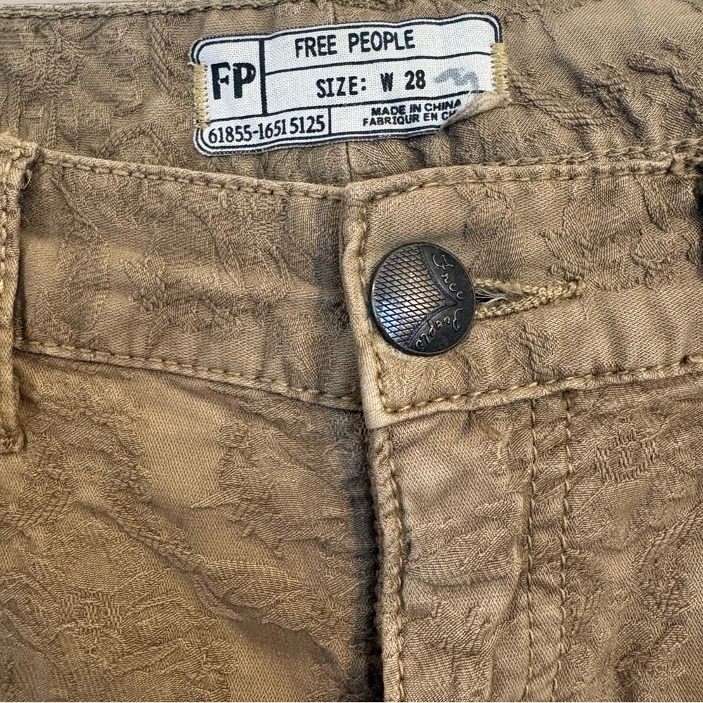 Free People Jacquard Skinny Jeans Women's M Tan Olive Floral Textured Stretch - Picture 3 of 5